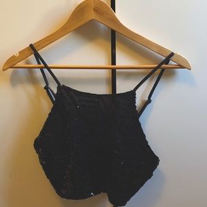 Black sequins crop top and skirt
